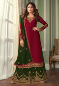 Maroon And Green Embroidered Ethnic Palazzo Suit