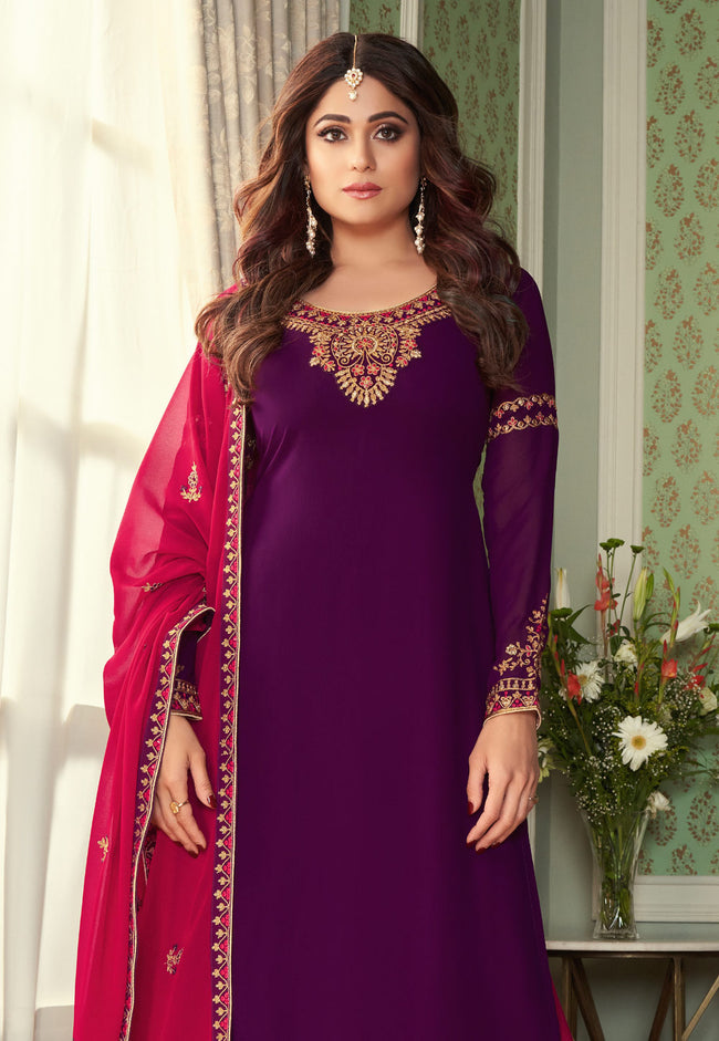 Purple And Pink Ethnic Palazzo Suit In usa uk