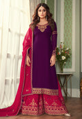 Purple And Pink Embroidered Ethnic Palazzo Suit