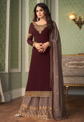 Brown Two Tone Embroidered Ethnic Palazzo Suit