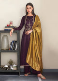 Wine And Yellow Embroidered Pant Style Suit
