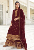 Maroon Embroidered Designer Palazzo Suit