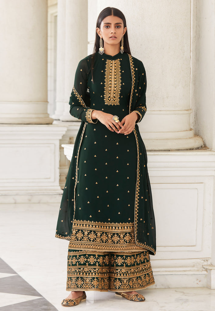 Green Embroidered Designer Palazzo Suit