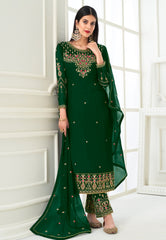 Green Embroidered Pant Style Suit