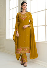 Yellow Embroidered Pant Style Suit