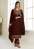 Brown Embroidered Pant Style Suit