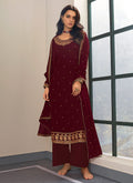 Maroon Palazzo Style Pant Suit In uk