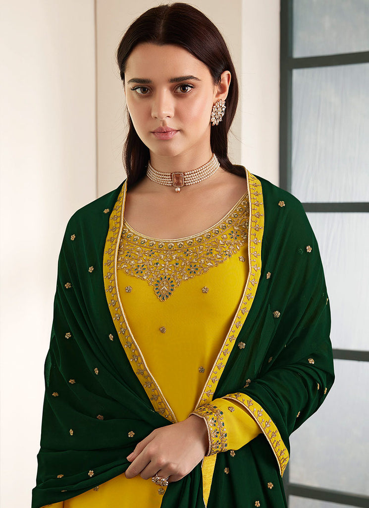 Yellow And Green Palazzo Style Pant Suit In uk