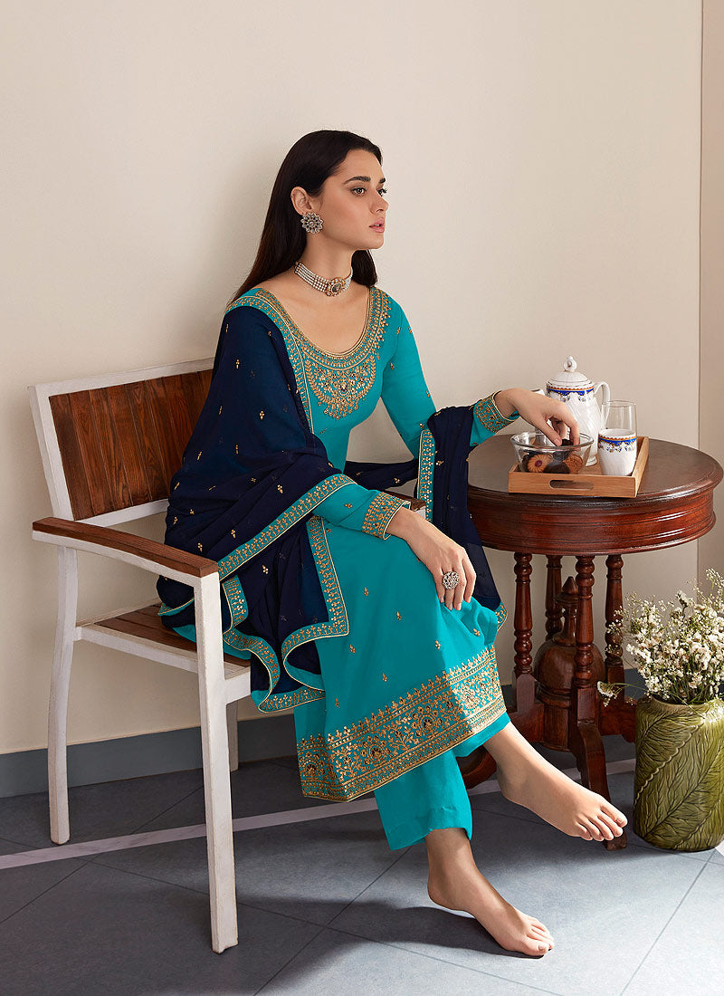 Blue Palazzo Style Pant Suit In usa