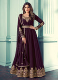 Deep Wine And Gold Anarkali In usa