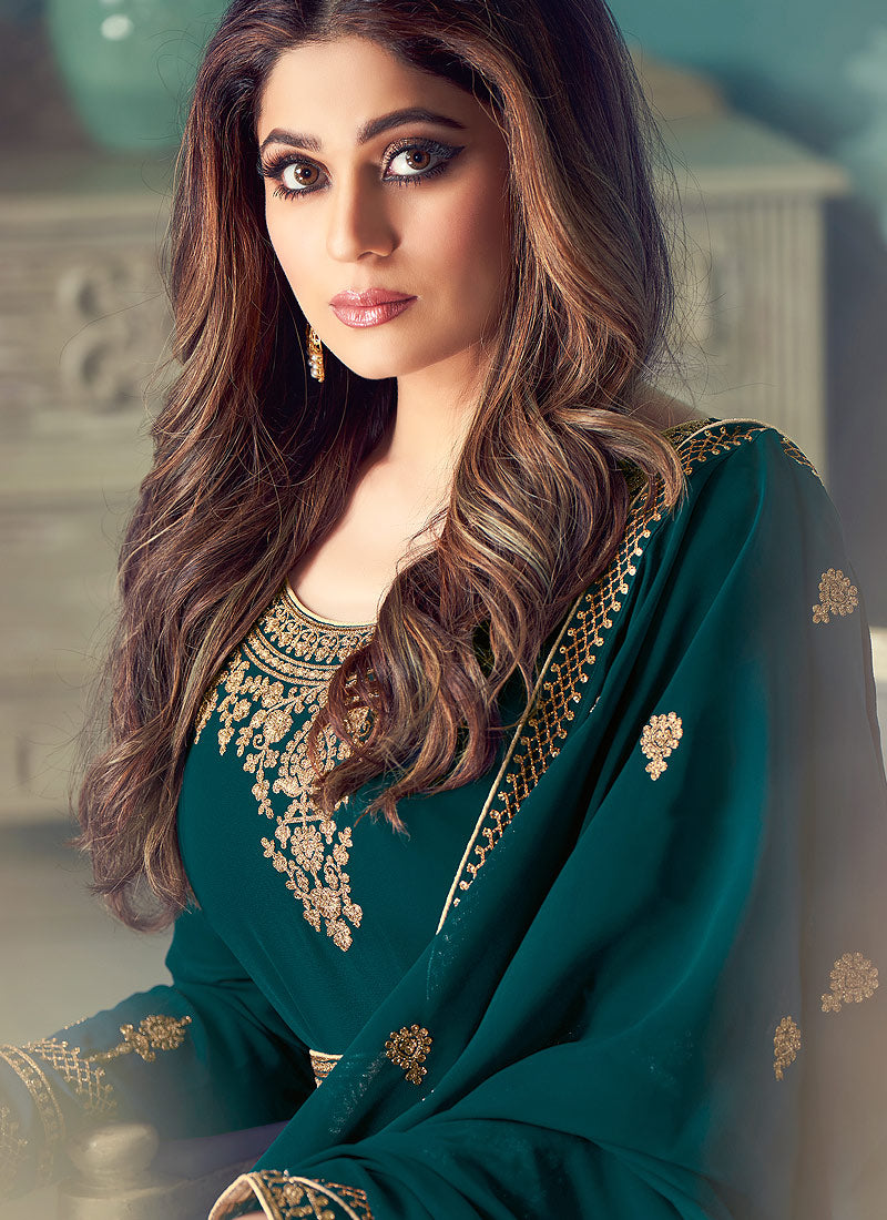 Turquoise And Gold Anarkali In canada