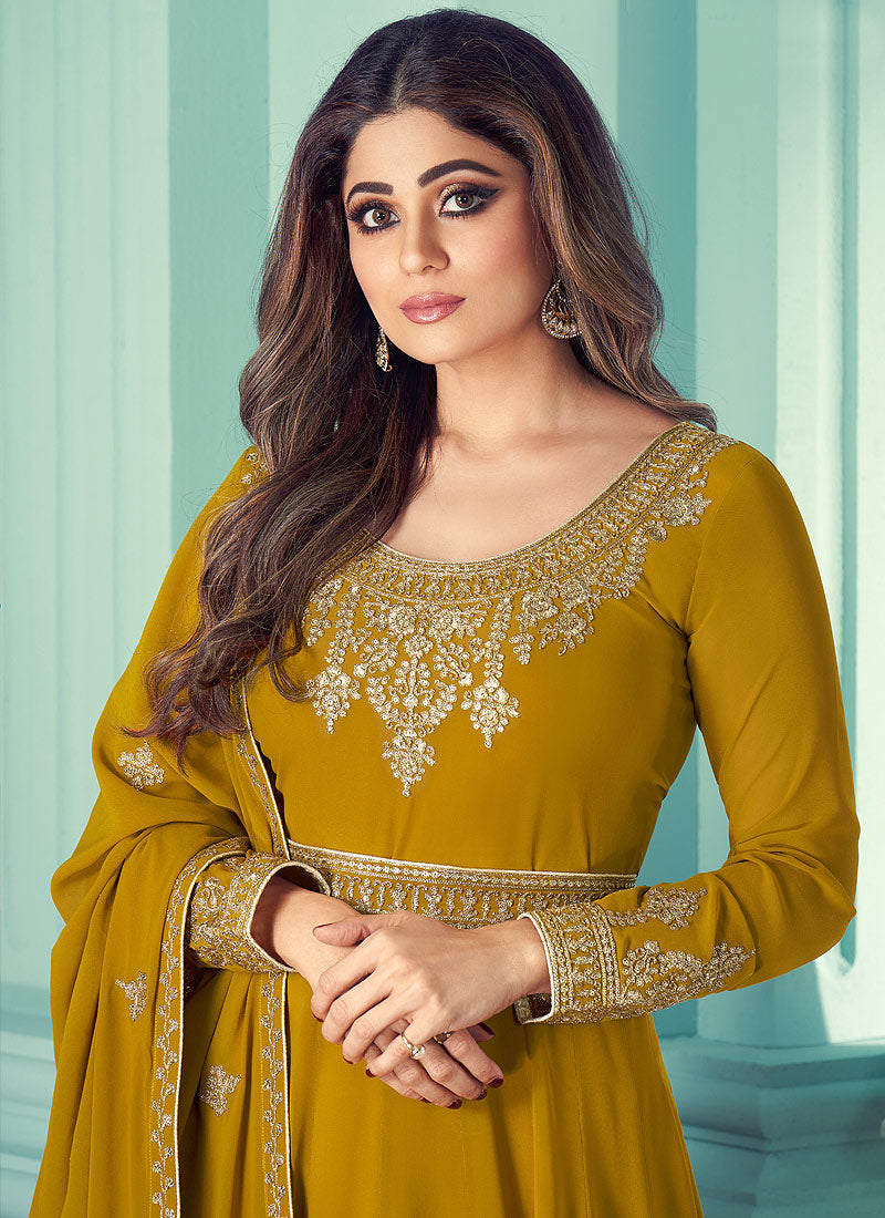 Mustard Yellow And Gold Anarkali