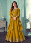 Mustard Yellow And Gold Embroidered Anarkali