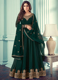 Dark Green And Gold Anarkali In usa