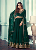 Dark Green And Gold Embroidered Anarkali