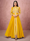 Yellow Embroidered Slit Style Anarkali Pant Suit