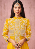Yellow Slit Style Anarkali Pant Suit In Usa