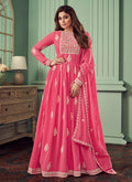 Fuchsia Pink Dori Embroidered Plaited Anarkali Suit