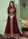 Maroon Golden Anarkali Pant Suit