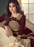 Maroon Golden Anarkali Pant Suit In Australia