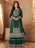 Dark Green Golden Embroidered Indian Designer Sharara Suit