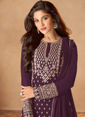 Deep Wine Golden Embroidered Indian Designer Sharara Suit In Canada
