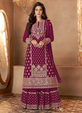 Rani Pink Golden Embroidered Indian Designer Sharara Suit