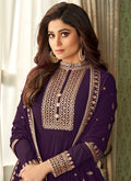 Dark Purple Embroidered Bollywood Wedding Anarkali In UK