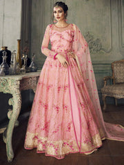 Pink Golden All Over Anarkali Lehenga Suit