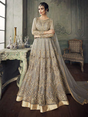 Grey Golden Traditional Anarkali Lehenga Suit