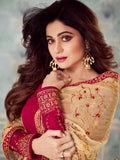 Pink And Creme Embroidered Churidar Suit