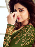 Green And Golden Embroidered Churidar Suit