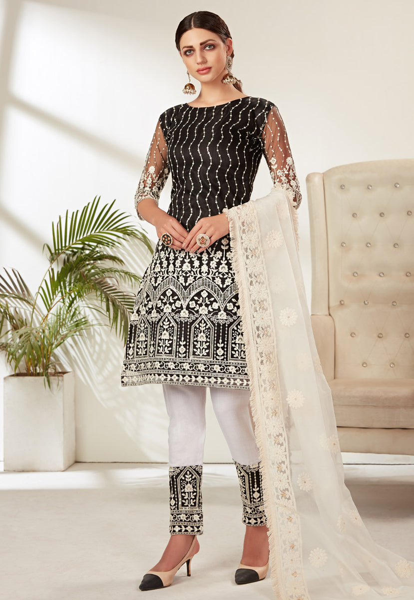 Buy Black And White Embroidered Pant Suit In USA, UK, Canada, Australia ...