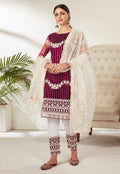 Maroon And White Embroidered Pant Suit