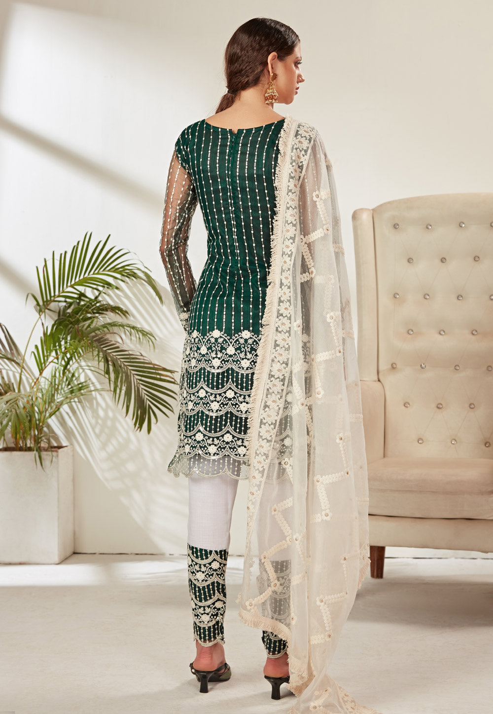 Green And White Pant Suit In uk