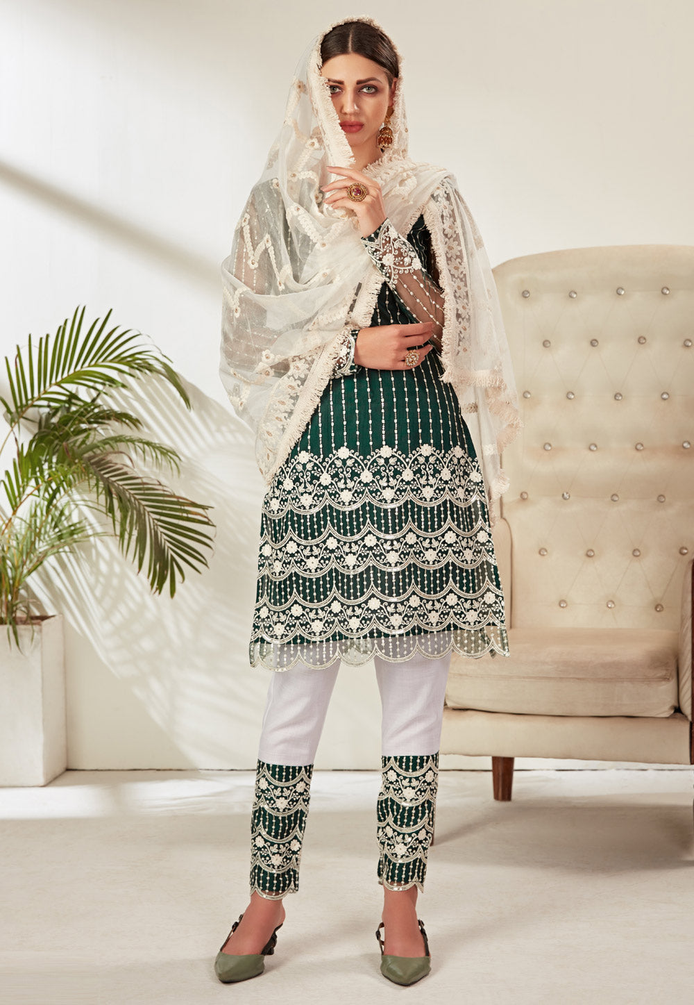 Green And White Pant Suit In canada