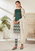 Green And White Embroidered Pant Suit