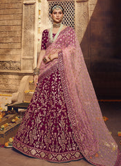 Wine And Pink Wedding Lehenga Choli