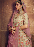Indian Clothes - Beige And Pink Wedding Lehenga Choli