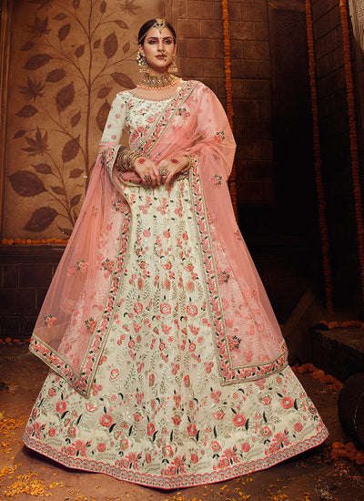 Off White And Peach Wedding Lehenga Choli