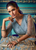 Indian Clothes - Greyish Blue Indo Western Lehenga Choli