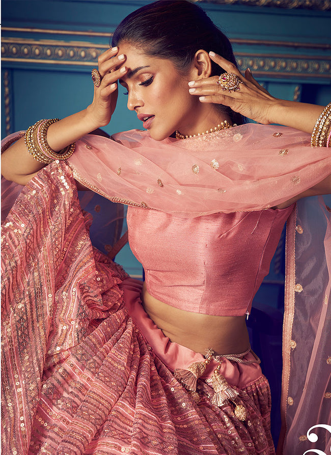 Indian Clothes - Light Pink And Gold Indo Western Lehenga Choli