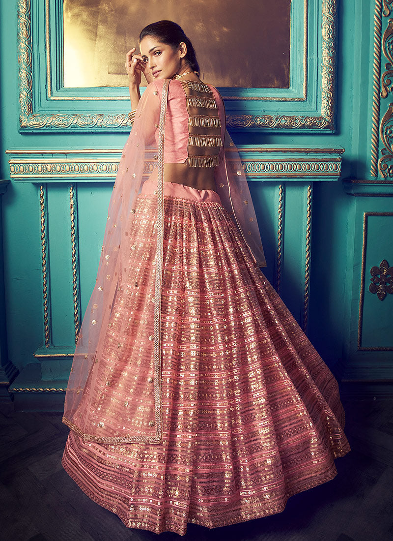 Indian Lehanga - Light Pink And Gold Indo Western Lehenga Choli In USA UK CANADA