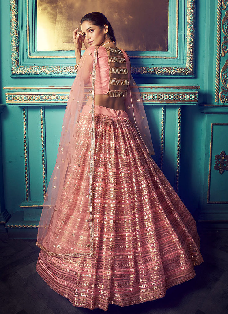 Indian Lehanga - Light Pink And Gold Indo Western Lehenga Choli In USA UK CANADA
