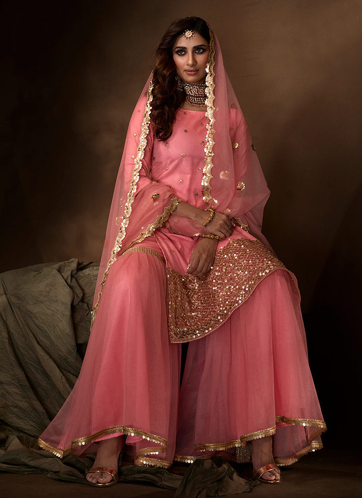 Indian Suits - Pink Gharara Suit In usa uk canada