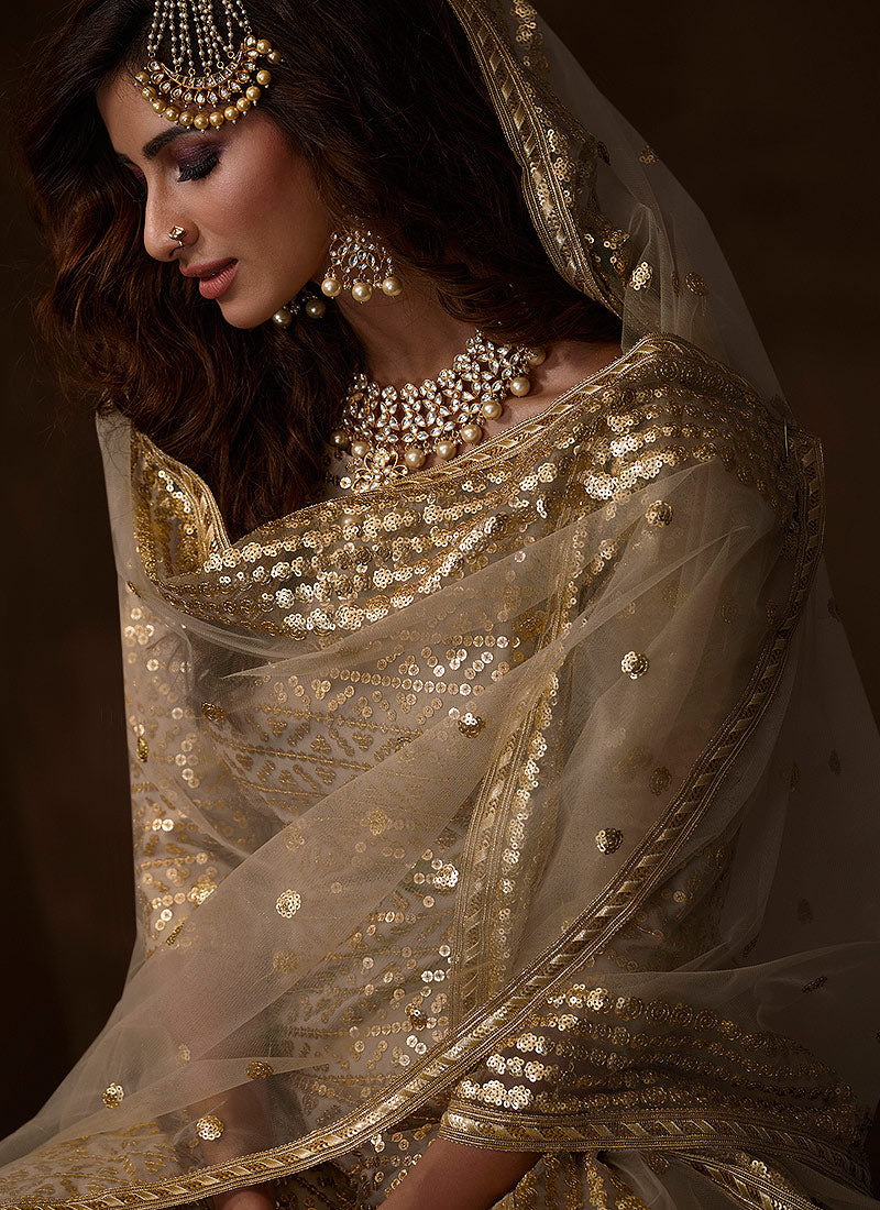 Indian Clohes - Golden Beige Traditional Embroidered Gharara Suit