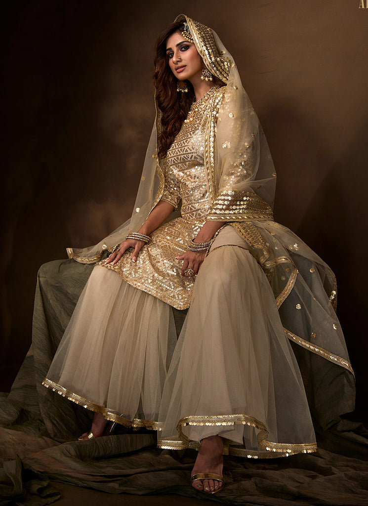 Indian Suits - Golden Beige Gharara Suit In usa