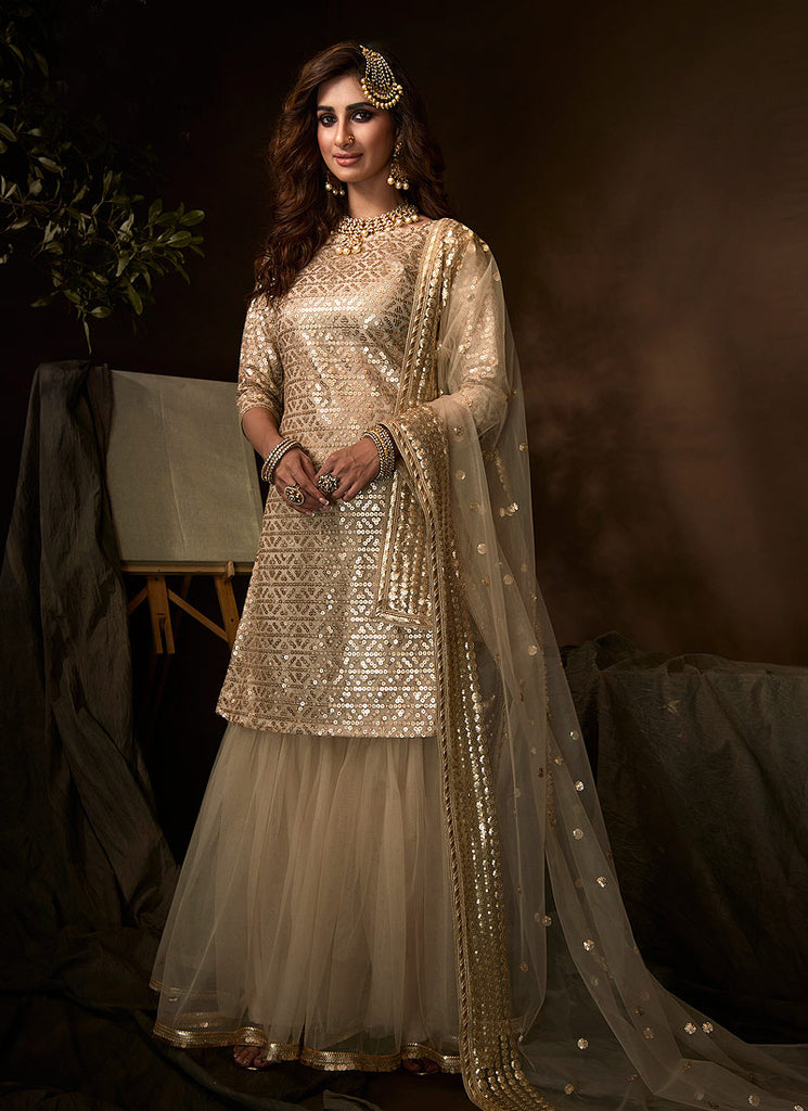 Golden Beige Traditional Gharara Suit