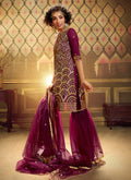 Indian Gharara - Wine Sequence Embroidered Gharara Suit In usa uk canada