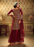 Maroon Sequence Embroidered Gharara Suit
